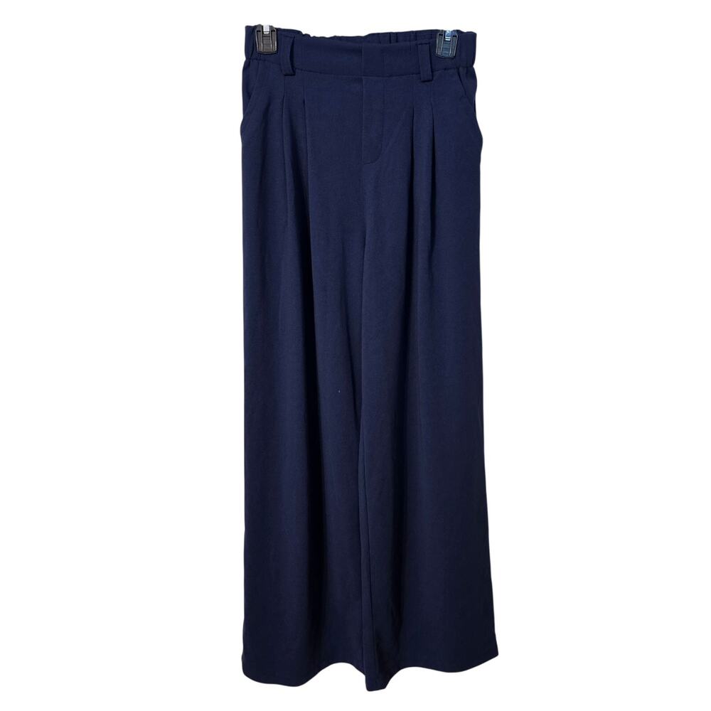 Halara Dress Pants Womens Small Blue Wide Leg Pleated Pull On Elastic Waist NWT